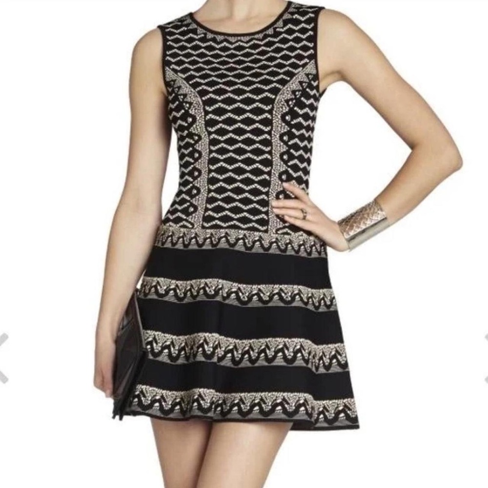BCBGMAXAZRIA Wilma Jacquard Fit & Flare Dress Size S